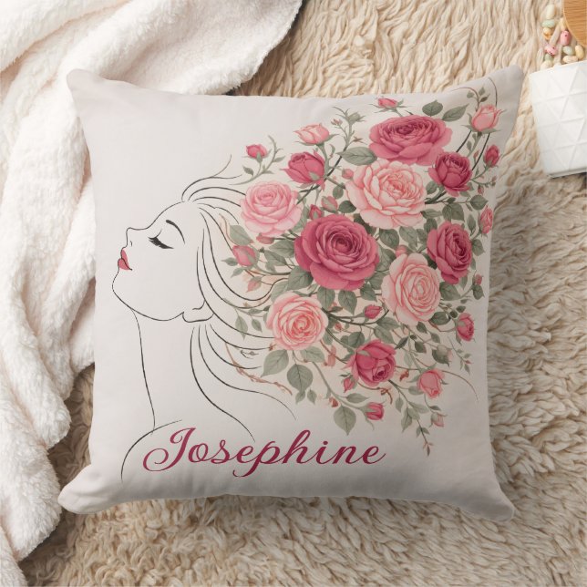 Cojín Decorativo Customized Pink Rose Floral Hair Woman Elegant  (Manta)