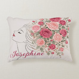Cojín Decorativo Customized Pink Rose Floral Hair Woman Elegant