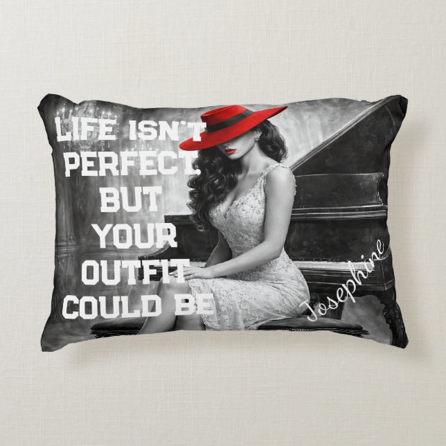 Cojín Decorativo Customized Red Hat Piano Glam Fashion Quote Chic  (Anverso)