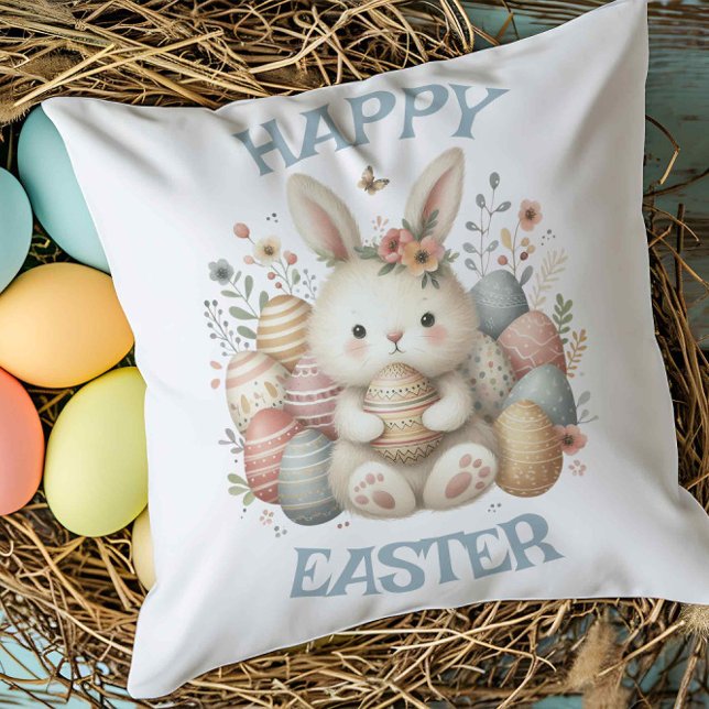 Cojín Decorativo Cuta acuarela Bunny Easter personalizable (Cute watercolor Bunny Easter customizable Cushion)