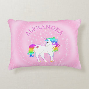 Cojín Decorativo Cuta rosa arcoiris de unicornio personalizada