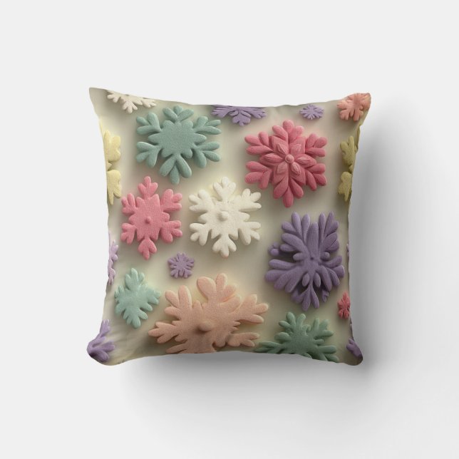Cojín Decorativo Cute 3D Pastel Snowflake Floral Throw Pillow (Anverso)