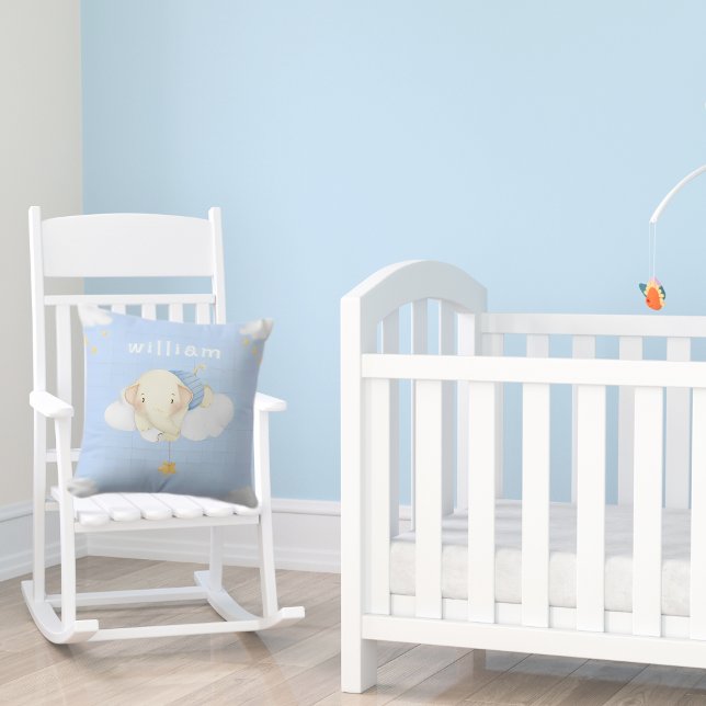 Cojín Decorativo Cute acuarela bebé elefante nubes Nursera azul (Subido por el creador)