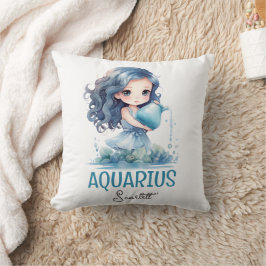 Cojín Decorativo Cute acuarela Ilustracion Aquarius Zodiac Nombre