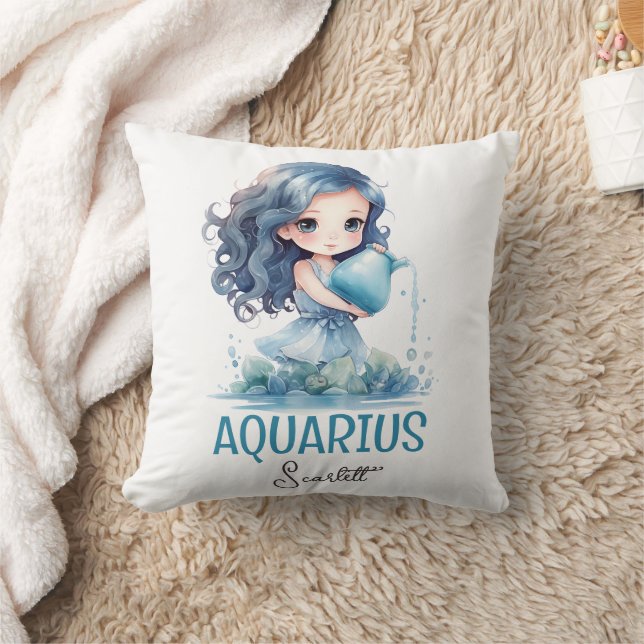 Cojín Decorativo Cute acuarela Ilustracion Aquarius Zodiac Nombre (Manta)