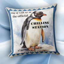 Cute acuarela Penguin Chilling Station