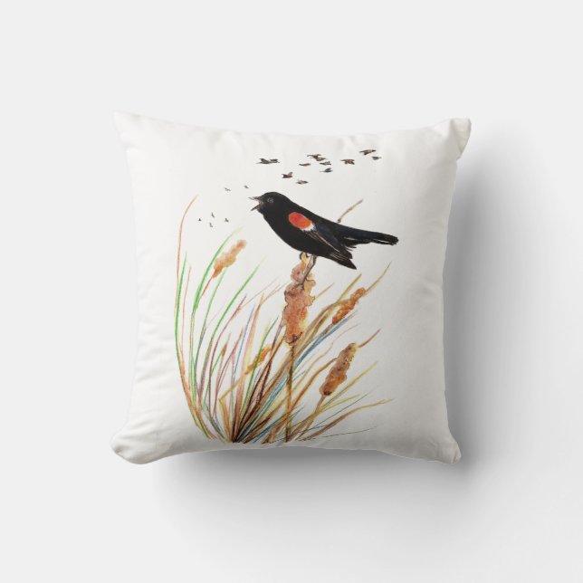 Cojín Decorativo Cute acuarela Red Wingbird Blackbird Naturaleza an (Anverso)