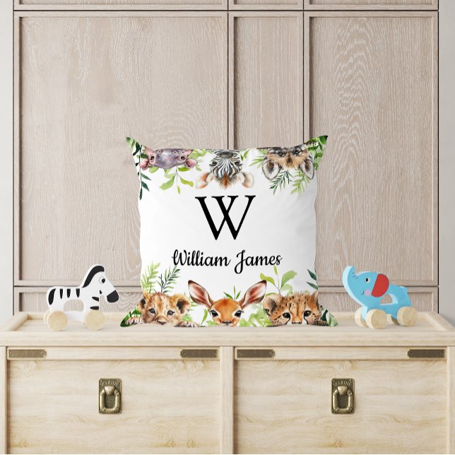 Cojín Decorativo Cute acuarela Safari Animal Nursera (Cute Watercolor Safari Animal Baby Nursery Throw Pillow)