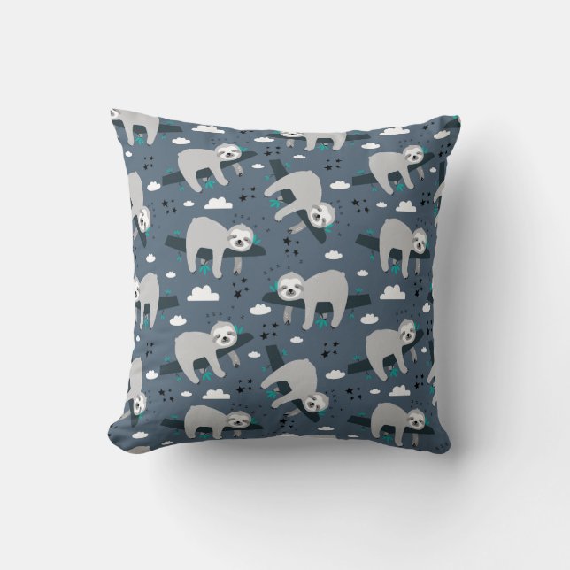 Cojín Decorativo cute adorable gray sloth pattern blue background (Anverso)