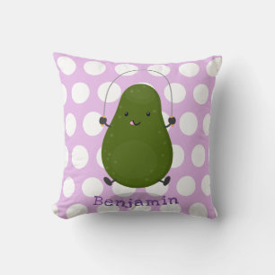 Cojín Decorativo Cute aguacate salto cuerda personalizado ilustraci