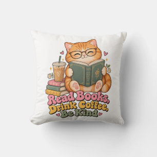 Cojín Decorativo Cute Almohadón de Gato Regordete Leyendo Libro y C
