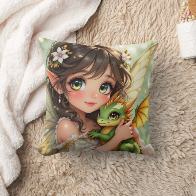 Cojín Decorativo Cute Anime Hada y Dragón Chibi  (Manta)