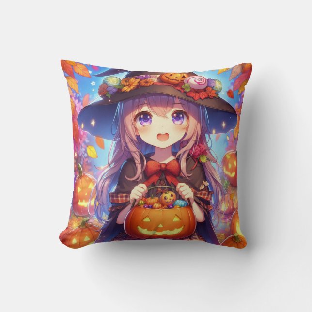Cojín Decorativo Cute Anime Halloween Witch (Anverso)