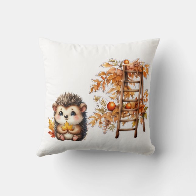 Cojín Decorativo Cute Autumn Hedgehog with Harvest Ladder Illustrat (Reverso)