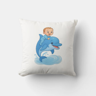Cojín Decorativo Cute Baby Boy Riding a Dolphin Cushion | Adorable