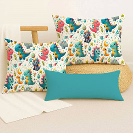 Cojín Decorativo Cute Baby Dinosaur Teal Colorful Dino Throw Pillow