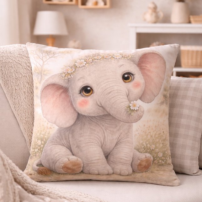 Cojín Decorativo Cute Baby Elephant Neutral Nursery  (Subido por el creador)