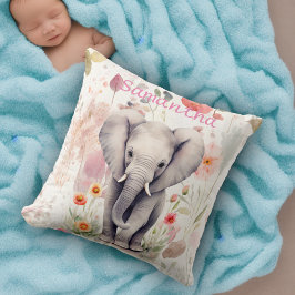 Cojín Decorativo Cute Baby Elephant Pastel Watercolor Spring Flower