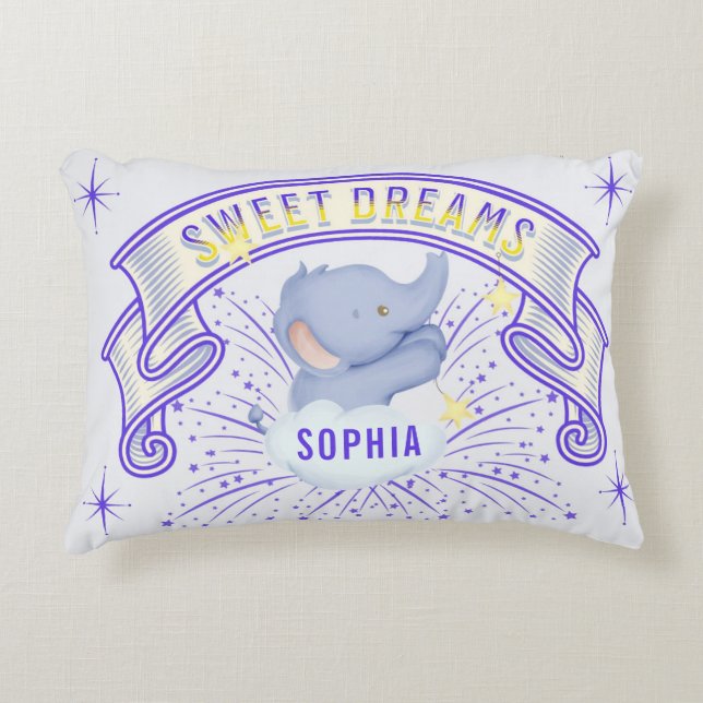 Cojín Decorativo Cute Baby Elephant Sweet Dreams Purple (Anverso)