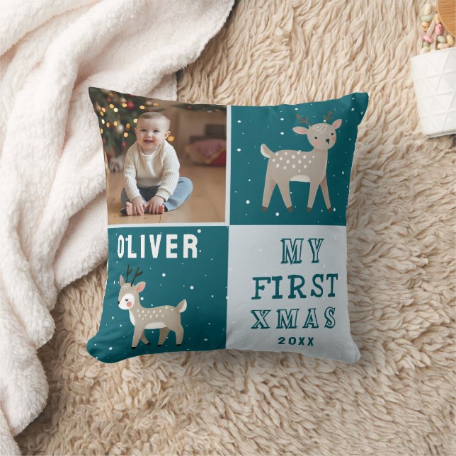 Cojín Decorativo Cute Baby's 1st Christmas Photo Reindeer (Manta)