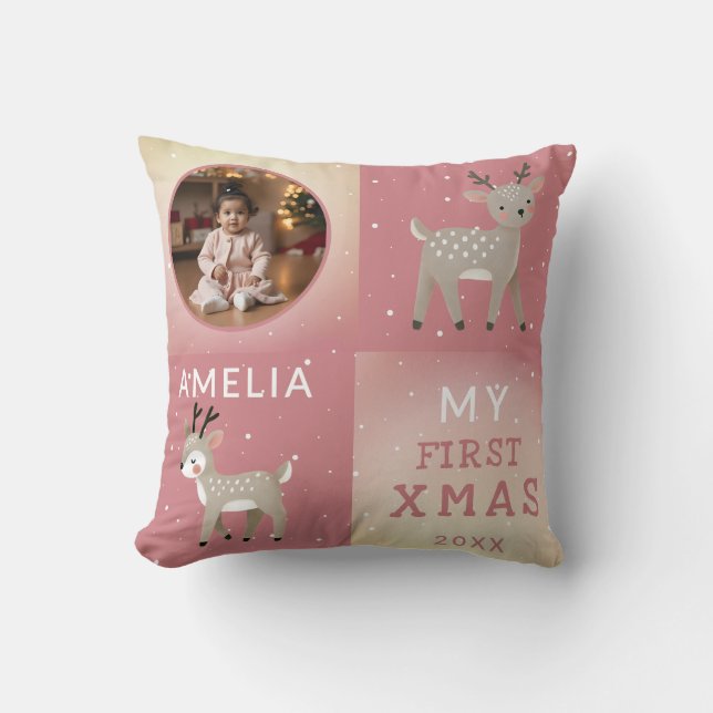 Cojín Decorativo Cute Baby's 1st Christmas Photo Reindeer  (Anverso)