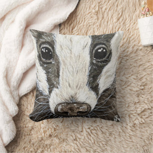 Cojín Decorativo Cute Badger Wildlife Nature Retrato Watercolor