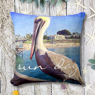 Cojín Decorativo Cute Beach Pier Pelican Bird Photo Sun Day Cita