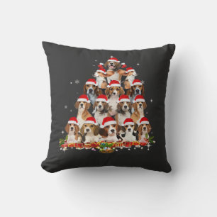 Cojín Decorativo Cute Beagles Árbol de Navidad Perro Santa Camiseta