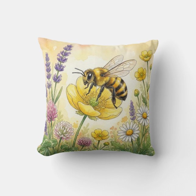 Cojín Decorativo Cute Bee On A Flower Tiny Insects  (Anverso)