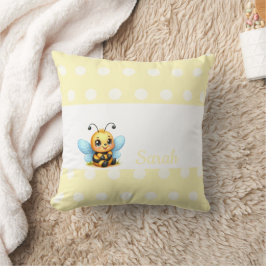 Cojín Decorativo Cute Bee with Yellow Poka Dots-Customizable