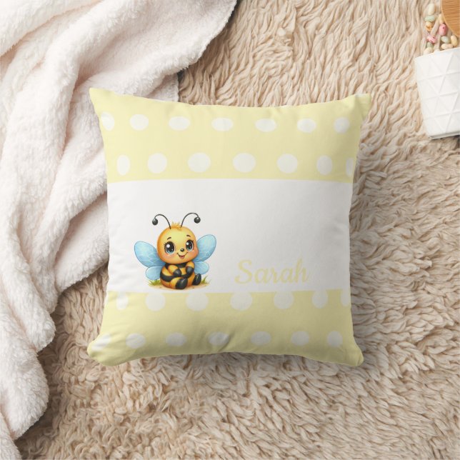 Cojín Decorativo Cute Bee with Yellow Poka Dots-Customizable (Manta)