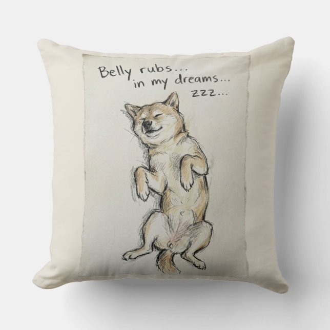 Cojín Decorativo Cute "Belly Rubs In My Dreams" Sleeping Shiba Dog  (Anverso)
