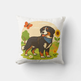 Cojín Decorativo Cute Bernese Mountain Dog with Sunflower & Butterf