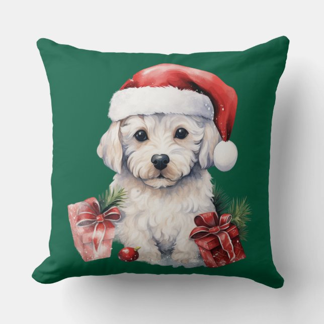 Cojín Decorativo Cute Bichon Frise at Christmas (Anverso)