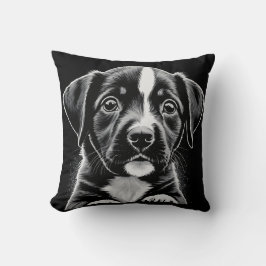 Cojín Decorativo Cute Black & White Puppy – Cozy Dog Lover Pillow