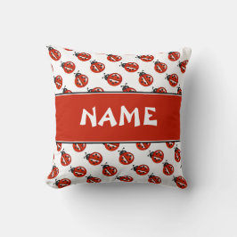 Cojín Decorativo Cute Blanco y Rojo Ladybugs Nombre personalizado N