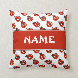Cojín Decorativo Cute Blanco y Rojo Ladybugs Nombre personalizado N