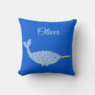 Cojín Decorativo Cute Blue Baby Boy Narwhal Custom Name