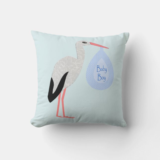 Cojín Decorativo Cute Blue Baby Boy Stork (Anverso)