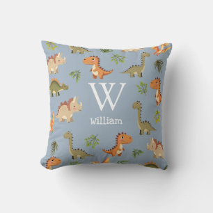 Cojín Decorativo Cute Blue Boy Dinosaurio Monograma Nombre Nursera