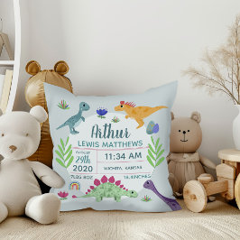 Cojín Decorativo Cute Blue Dinosaur Nombre Bebé Niño Nacimiento Est
