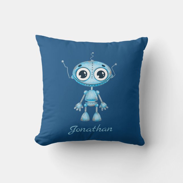 Cojín Decorativo Cute Blue Robot Baby Boy Nursery (Anverso)