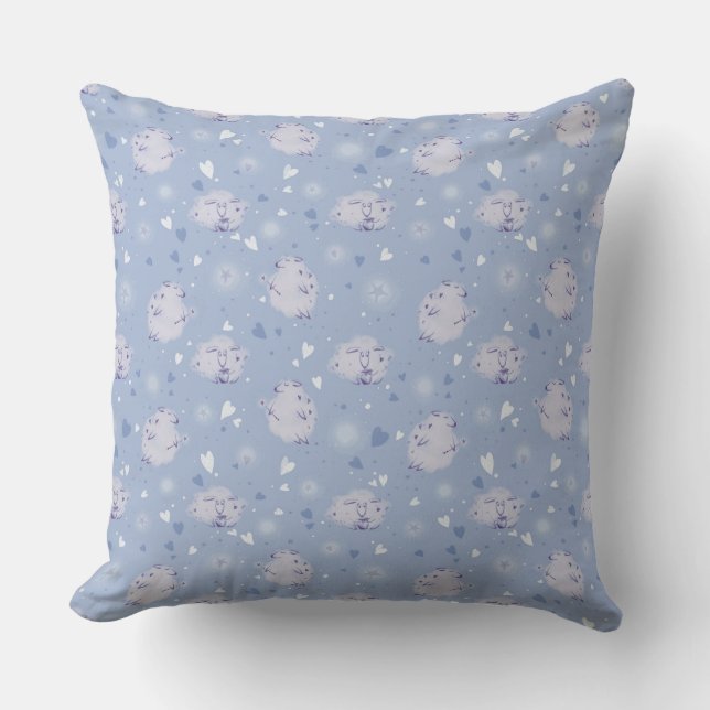 Cojín Decorativo Cute Blue Sheep Kawaii Pattern Throw Pillow (Anverso)