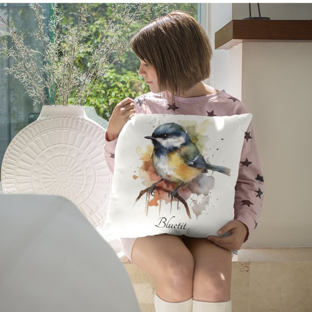 Cojín Decorativo Cute Bluetit en una sucursal, personalizado (Subido por el creador)