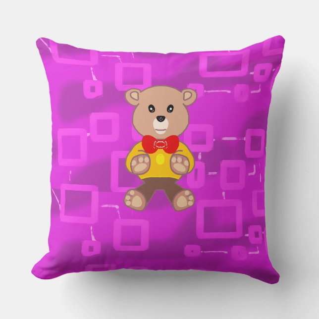 Cojín Decorativo Cute Bowtie Teddy Bear Blue Spaceship (Anverso)