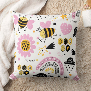 Cojín Decorativo Cute Bumblebee y vivero de arcoíris 