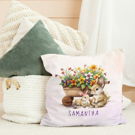 Cojín Decorativo Cute Bunnies Nombre Personalizado Chica Pascua