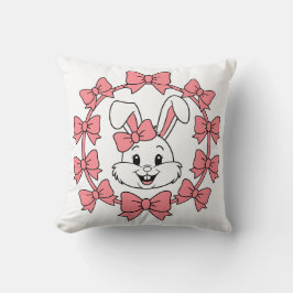 Cojín Decorativo Cute Bunny in Pink Bow Wreath – Easter Coquette