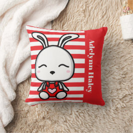Cojín Decorativo Cute Bunny Red Striped Throw Pillow