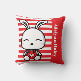Cojín Decorativo Cute Bunny Red Striped Throw Pillow